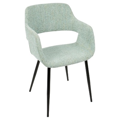 Light Green Upholstered Mid Century Modern Arm Chair with Metal Legs