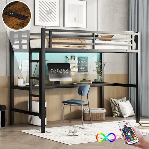 Twin XL Metal Loft Bed with Power Outlet and LED Lighted - 1 of 4