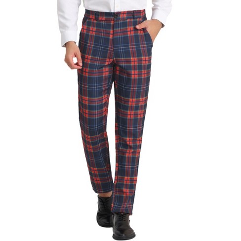 Red and fashion navy plaid pants