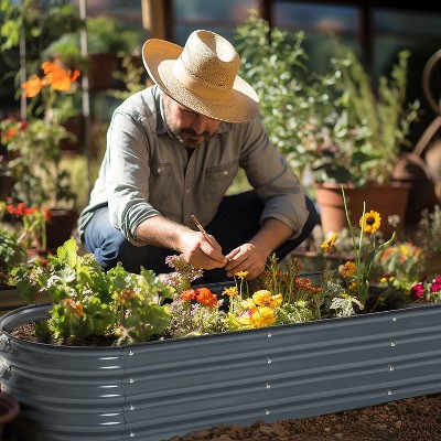 LuxenHome 5.5-Ft Oval Gray Galvanized Steel Garden Bed Planter