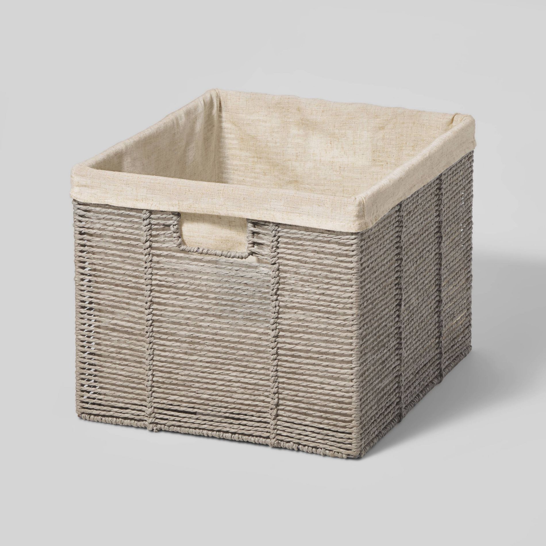 14.75" x 13" x 11" Large Lined Woven Milk Crate Gray - Brightroom™: Decorative Storage Basket, Rectangle, Traditional Style