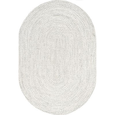 Handmade Ivory Braided 4' x 6' Oval Synthetic Area Rug