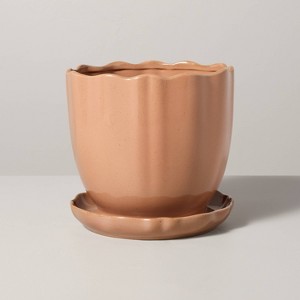 Scalloped Edge Stoneware Indoor/Outdoor Planter Pot with Saucer - Hearth & Hand™ with Magnolia - 1 of 4