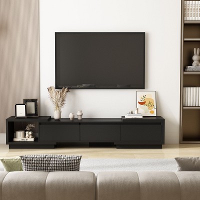 Black Extendable MDF TV Console with Drawers
