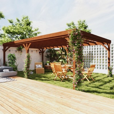 Large Brown Fir Wood Outdoor Pergola with Canopy