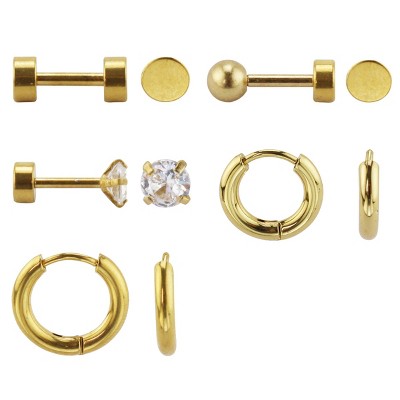 Set of 5 Screwback Earrings 18k Gold Plated: Hoops and Studs