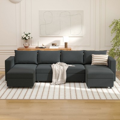 Ainfox 4-Seat Sofa And 2 Ottoman Sofa Dark Grey