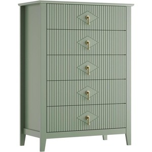 Wood Nightstand Fluted Dresser for Bedroom, 31.5" Wide 5-Drawer Bedside Tables, Modern Chest of Drawers, Storage End Table Living Room - 1 of 4