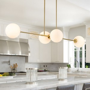 LLHZSY 4-Light Modern Linear Chandelier Cluster Globe Glass Kitchen Island Ligh-W 47 3/5"x D 13 4/5" x H 5 9/10"-Black/Gold - 1 of 4