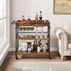 3 Tier Rolling Bar Cart with Wine Rack, Mobile Serving Cart with Wheels & Removable Tray, Liquor Beverage Cart,Microwave Drink Cart, Brown - 2 of 4