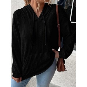 Hoodies for Women Solid Color Loose Pocket Drawstring Long Sleeve Hoodie Hooded Pullover - 1 of 4