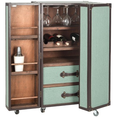 Sage Linen and Vegan Leather Industrial Beverage Cabinet