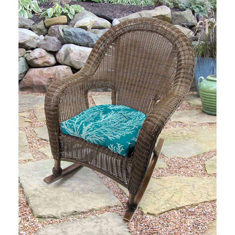 Outdoor Set Of 2 19&#34; x 19&#34; x 4&#34; Wicker Chair Cushions In Seacoral Turquoise - Jordan Manufacturing, 3 of 11