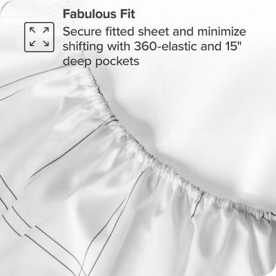 Queen White/Grey Microfiber Deep Pocket Plaid Fitted Sheet Set