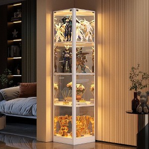 Vlsrka  4-Tier Glass  Corner Curio Cabinet with LED Lights,White - 1 of 4
