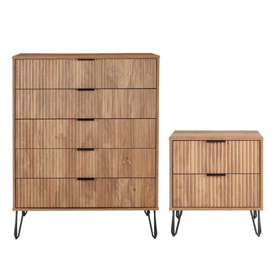 Manhattan Comfort Dumbo 2pc Modern 5 Drawer Dresser and 2 Drawer Nightstand Set