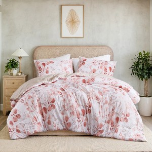 3Pcs Mini Comforter set Reversible Floral Botanical Seersucker Comforter Set - 1 of 4