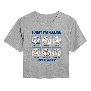 Women's Star Wars: The Force Awakens BB8 Moods Cropped Graphic T-Shirt - Heather Grey - Small - 1 of 4