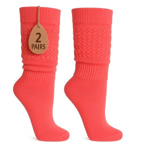 2 Pairs Women's Slouchy Scrunch Knee-High Boot Socks for Casual Wear and Comfort - 1 of 4