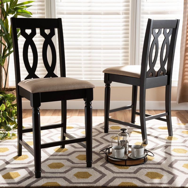 Set of 2 Darcie Upholstered Wood Counter Height Barstools - Baxton Studio, 3 of 10