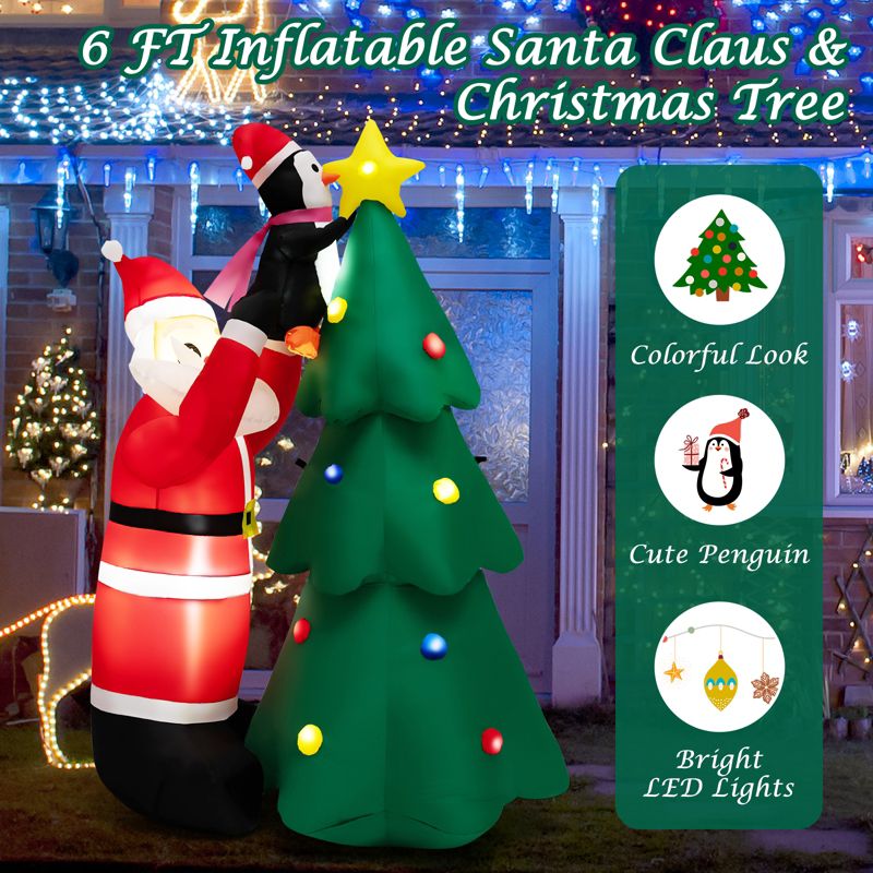 Tangkula 6 FT Inflatable Christmas Tree with Santa Claus & Penguin Blow Up Christmas Decoration with Built-in LED Lights, 4 of 11