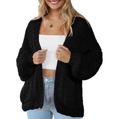 Womens Sweater Knit Cardigan with Pockets Open Front Cable Knit Sweater Chunky Thick Sweater Cardigan for Winter Comfy Knitwear