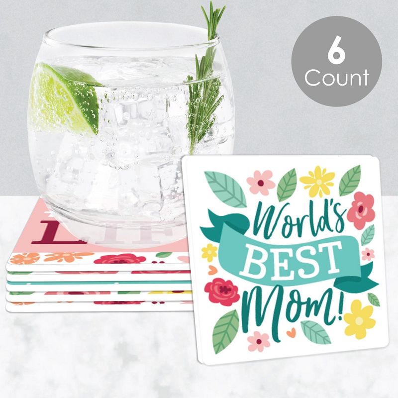 Big Dot of Happiness Colorful Floral Happy Mother's Day - Funny We Love Mom Party Decorations - Drink Coasters - Set of 6, 2 of 9