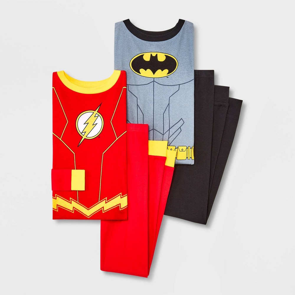 Boys' Justice League Flash and Batman 4pc Long Sleeve Costume Pajama Set - Red 8