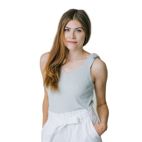 Hope u0026 Henry Womens' V-neck Rib Knit Tank With Bow (pale Blue, X-small) :  Target