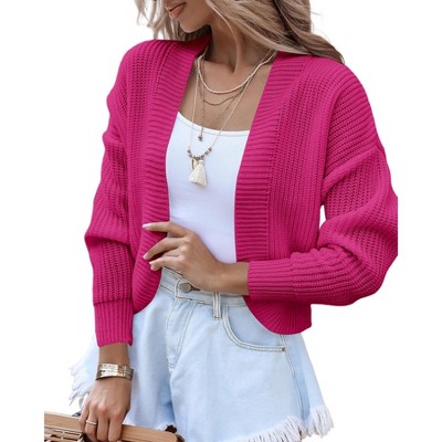 Coolmee Women's Long Sleeve Open Front Knit Cropped Cardigan Sweaters Casual Drop Shoulder Short Shrugs Sweater Coats