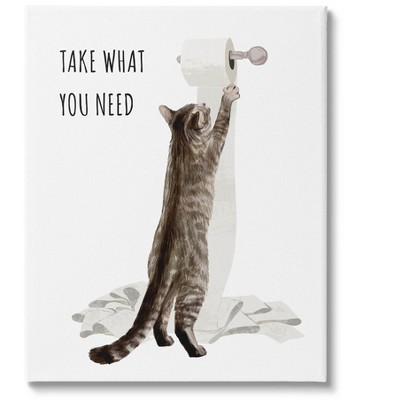 Stupell Industries Take What You Need Toilet Paper Cat Canvas Wall Art