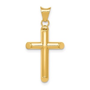 Black Bow Jewelry 14k Yellow Gold Beveled Edge Hollow Tube Cross Pendant - 1 of 4