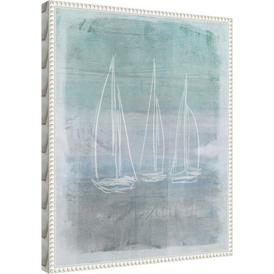 Nautical Beaded Framed Abstract Sailboat Canvas Art