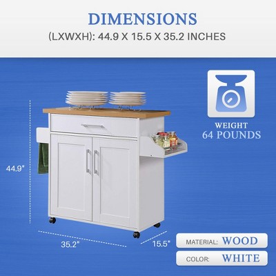 Hodedah Import Portable Kitchen Prep Storage Cart Island - Thumbnail 2