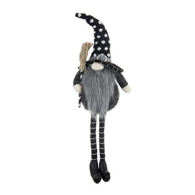 FURNIinspire Decorative Objects Fabric Sitting Black Gnome With Broomstick Soft Legs, Party Decor, Fairy Tale Style Doll, Multicolored, 4.3"*6.3"*25"