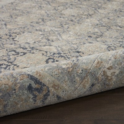 Navy and Beige Floral Chenille Rectangular Area Rug