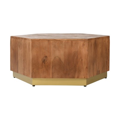 Hexagonal Acacia Wood Block Accent Coffee Table with Textured Detail Brown - The Urban Port