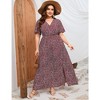 Whizmax Women Plus Size Wrap Maxi Dress Short Flutter Sleeves Empire Waist Split A Line Boho Casual Dress Wine Spots 3XL - 3 of 4