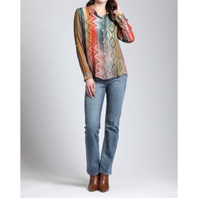 Women's Waves & Rhombus Print Button Up Blouse - APNY