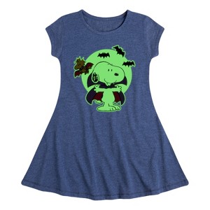 Girls' - Peanuts - Glow In The Dark Vampire Snoopy Fit & Flair Cap Sleeve Dress - 1 of 4