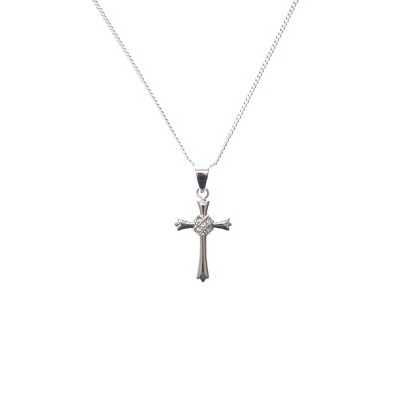 Dicksons Budded Cross with Jewel-Tone Floral Center Silver-Plated 18-Inch Pendant Necklace