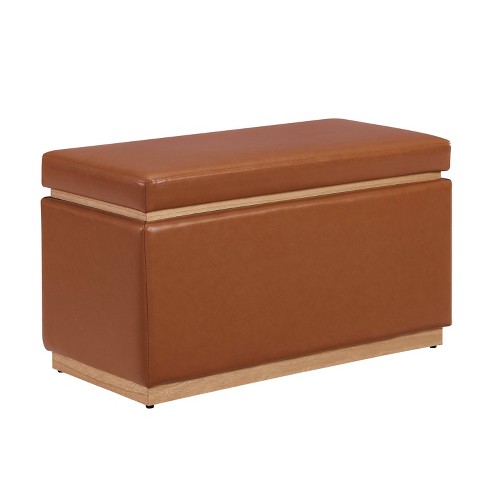 32 Lucinda Transitional Rectangle Wood Faux Leather Ottoman With Lift top Storage Linon Target