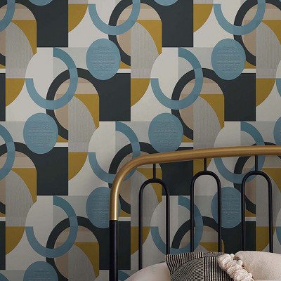 NEXT Retro Shapes Geo Blues and Mustard Wallpaper
