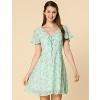 Allegra K Women's Floral Printed Flare Short Sleeve Lace-up V Neck A-Line Chiffon Dress - 3 of 4