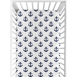 Sweet Jojo Designs Gender Neutral Baby Fitted Crib Sheet Sailor Navy Blue and White - 1 of 4