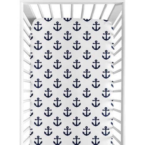 Sweet Jojo Designs Gender Neutral Baby Fitted Crib Sheet Sailor Navy Blue and White - image 1 of 4