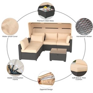 6-Piece Iron Rattan Sofa Set with Single Sofa Chairs, Round Rattan Weaving Tempered Glass Coffee Table, Thick Chemical Fiber Cloth Cushions - 1 of 4