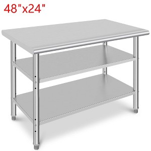 48"x24" Stainless Steel Kitchen Work Prep Table Commercial Workbench Three Layer - 1 of 4