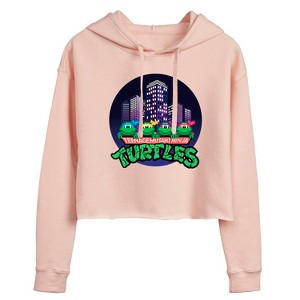 Women's - Teenage Mutant Ninja Turtles - City Scape With Turtles Cropped Graphic Hoodie - 1 of 3