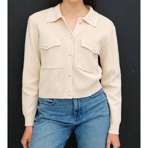 Women's Cropped Button Up Sweater Jacket - be cool - 1 of 3